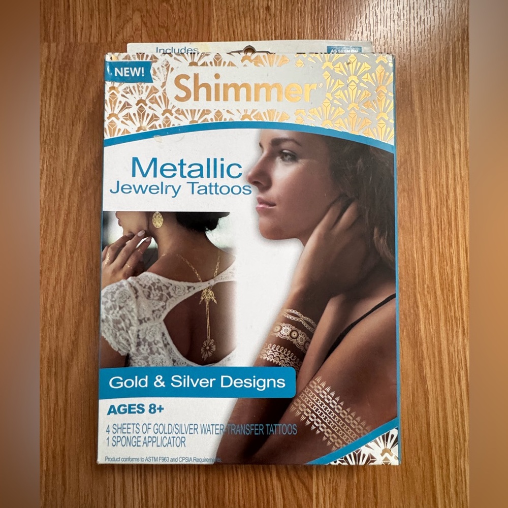 {As Seen on TV} Shimmer Metallic Temporary 70 Tattoos Gold & Silver Designs